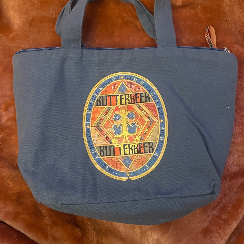 Blue Tote Bag with Butterbeer Design